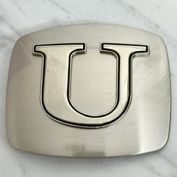U Letter Initial Monogram Silver Tone Belt Buckle - Picture 1 of 14